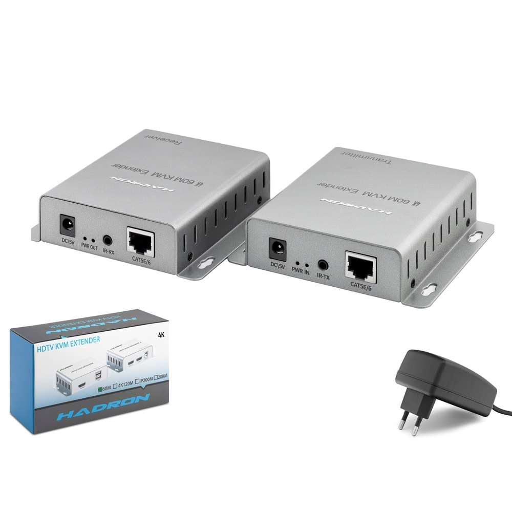 HADRON HDX1600 HDMI KVM Extender 4K 30 Hz 60 m - Gümüş