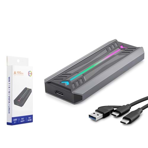 HADRON HDX1775 M.2 NVMe/NGFF Harici SSD Kutusu USB/Type-C 10 Gbps Çift Arabirim RGB - Siyah