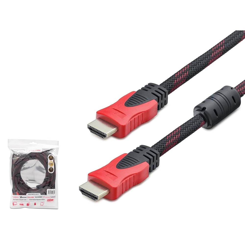HADRON HDX2022 HDMI Kablo 15 m - Siyah Kırmızı