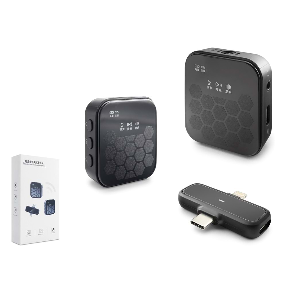 HADRON HDX2797 Type-C + Lightning Kablosuz 2’li Yaka Mikrofonu - Siyah