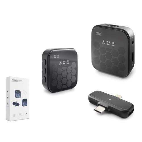 HADRON HDX2797 Type-C + Lightning Kablosuz 2’li Yaka Mikrofonu - Siyah