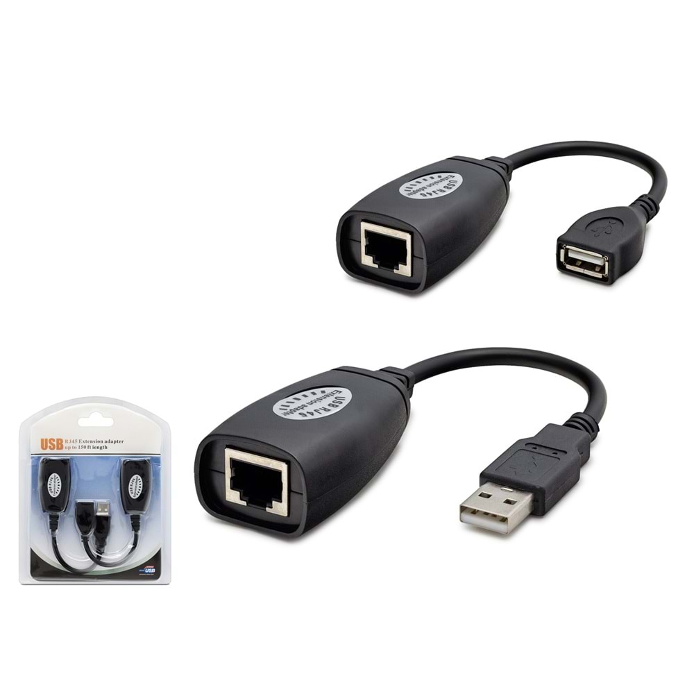 HADRON HDX5008 USB RJ45 Kablolu Uzatıcı Seti 45 m - Siyah