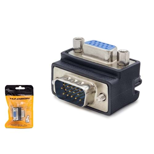 HADRON HDX5045 VGA Erkek Dişi 90° Açılı Adaptör - Siyah