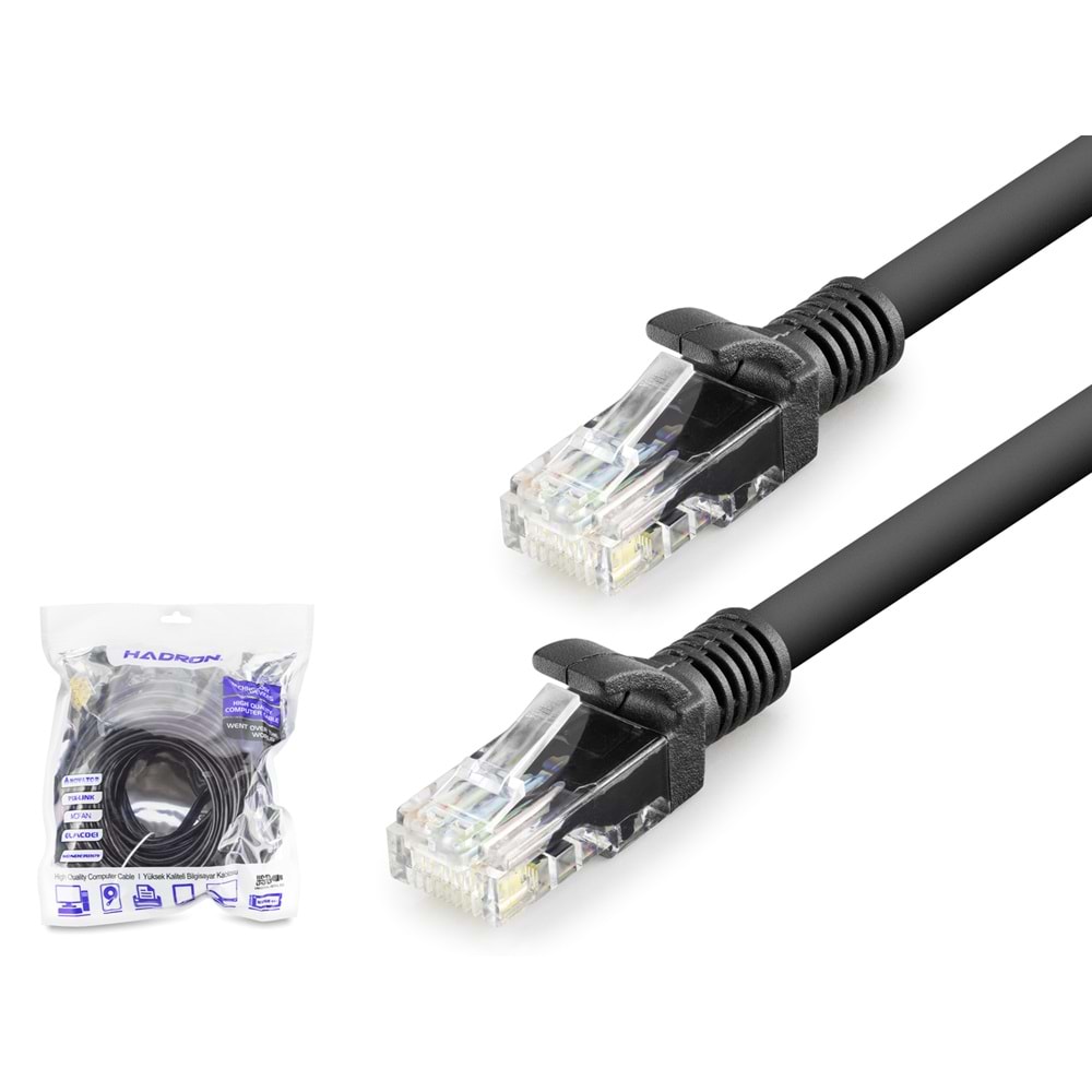 HADRON HDX5074 Cat6 Ethernet Patch Kablosu 1 Gbps 250 MHz 15 m - Siyah