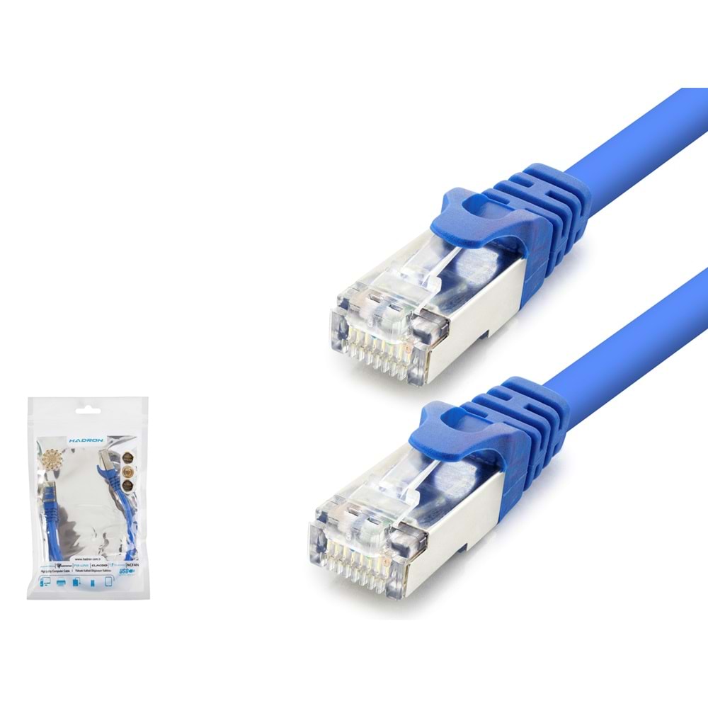 HADRON HDX5097 Cat7 Ethernet Patch Kablosu 10 Gbps 600 MHz 30 cm - Mavi
