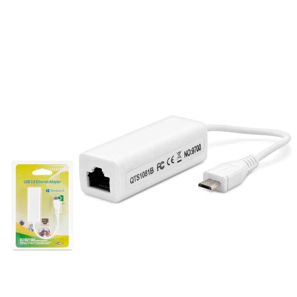 HADRON HDX5271 Micro USB 2.0 Ethernet Adaptör 10/100 Mbps - Beyaz