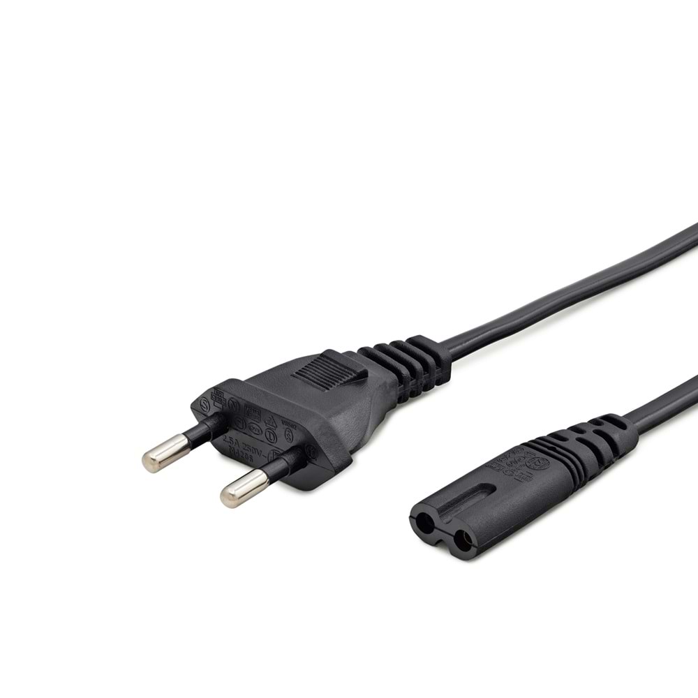 HADRON HDX5527 Teyp Güç Kablosu 2.0 Pin 0.75 mm 500W 1 m - Siyah