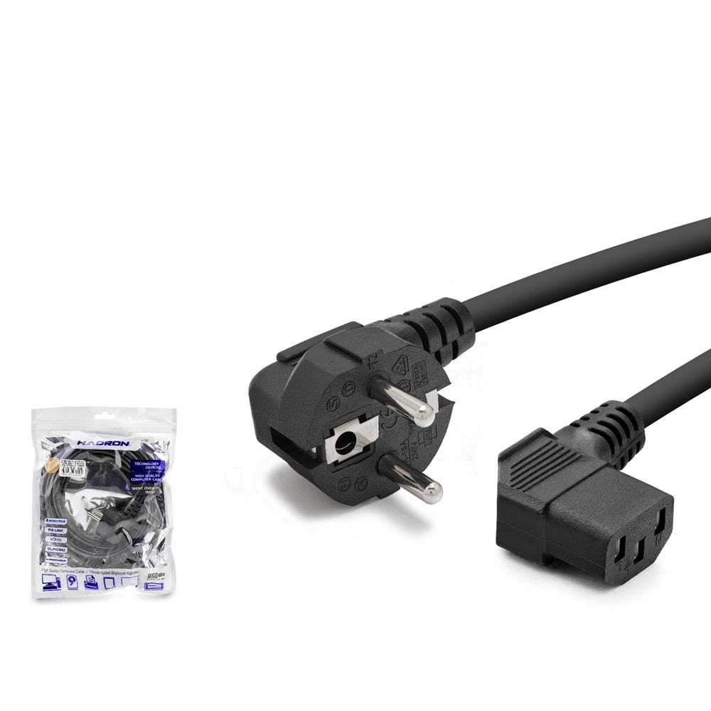 HADRON HDX5555 Kasa Güç Kablosu 4.2 Pin 1 mm 500W L Tip 1.8 m - Siyah