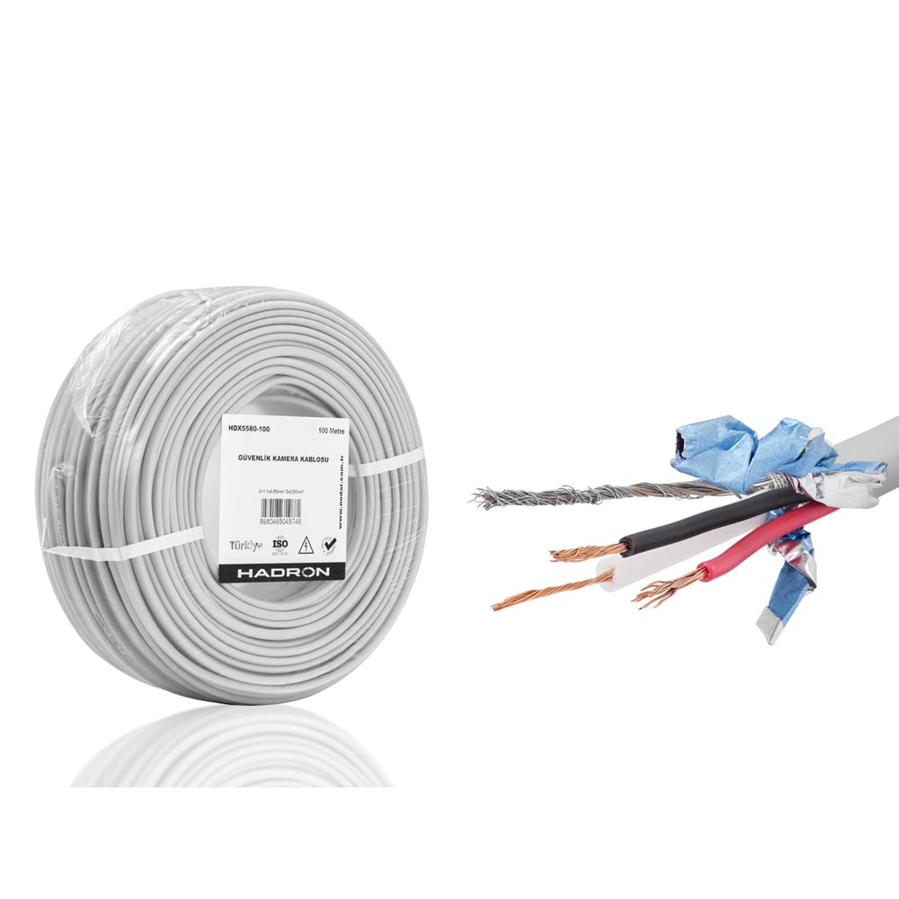 HADRON HDX5580-100 CCTV Kablo Mini Coax ECO CCA 2x0.50 mm 100 m - Gri