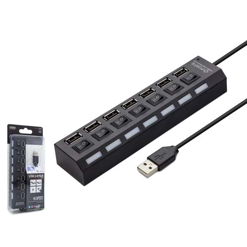 HADRON HDX7001 USB Hub Anahtarlı 7 Port - Siyah