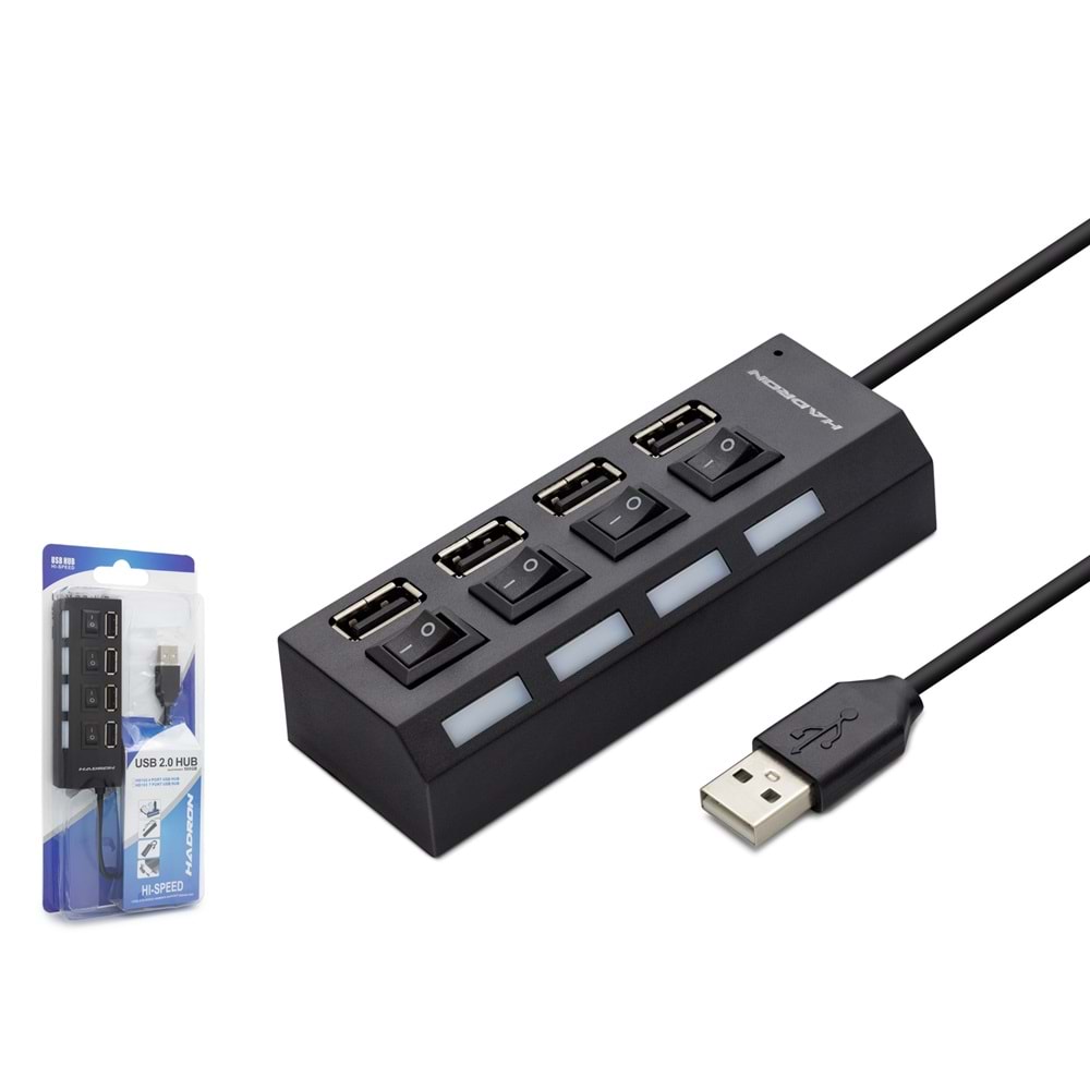 HADRON HDX7008 USB Hub Anahtarlı 4 Port - Siyah
