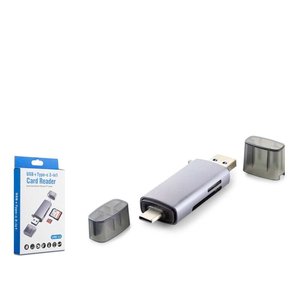 HADRON HDX7031 USB & Type-C USB 3.0 Kart Okuyucu SD / MicroSD - Gri