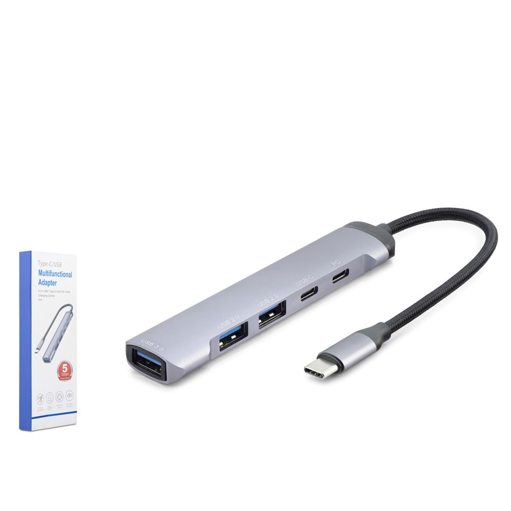 HADRON HDX7041 Type-C USB 3.0 Hub 5 Port 5 Gbps - Gri