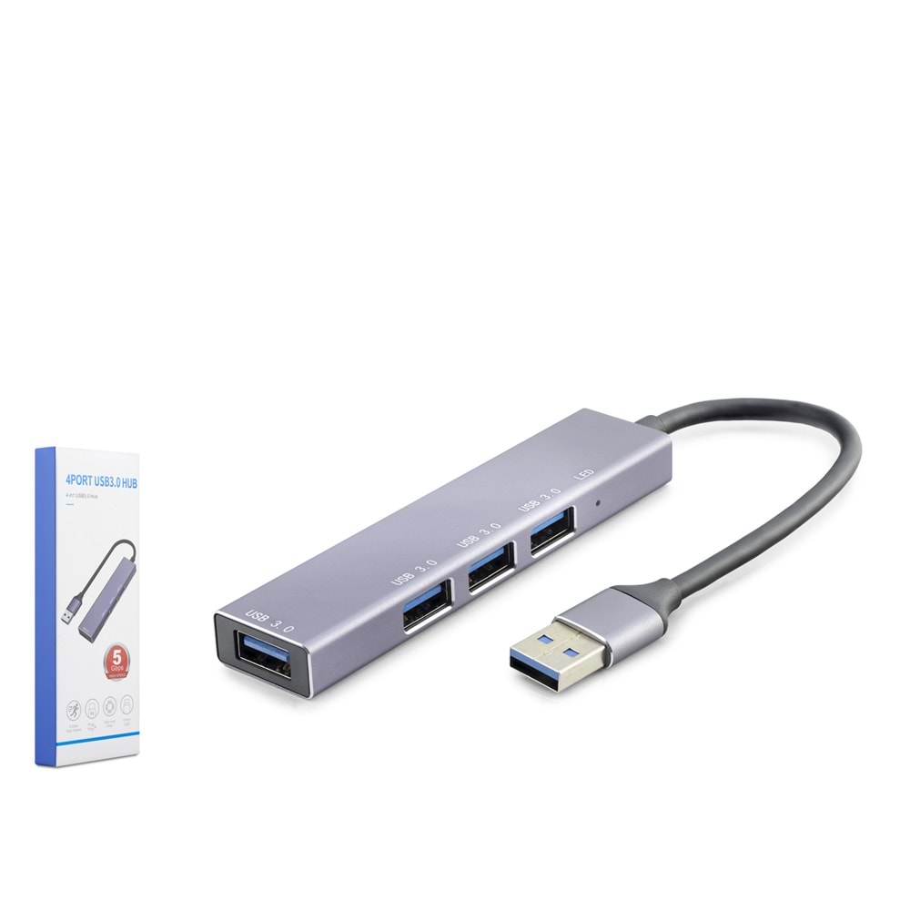 HADRON HDX7042 USB 3.0 Hub 4 Port 5 Gbps - Gri