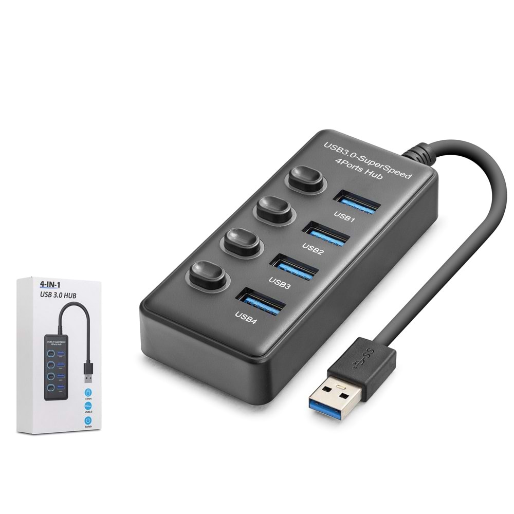 HADRON HDX7048 USB 3.0 Hub Anahtarlı 4 Port 5 Gbps - Siyah