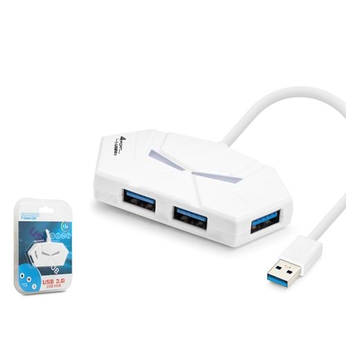 HADRON HDX7051 Gaming USB 3.0 Hub RGB 4 Port 5 Gbps 1.2 m - Beyaz