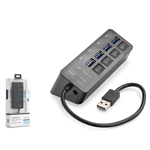 iETOP HDX7056 USB 3.1 Hub Anahtarlı 4 Port 5 Gbps - Siyah
