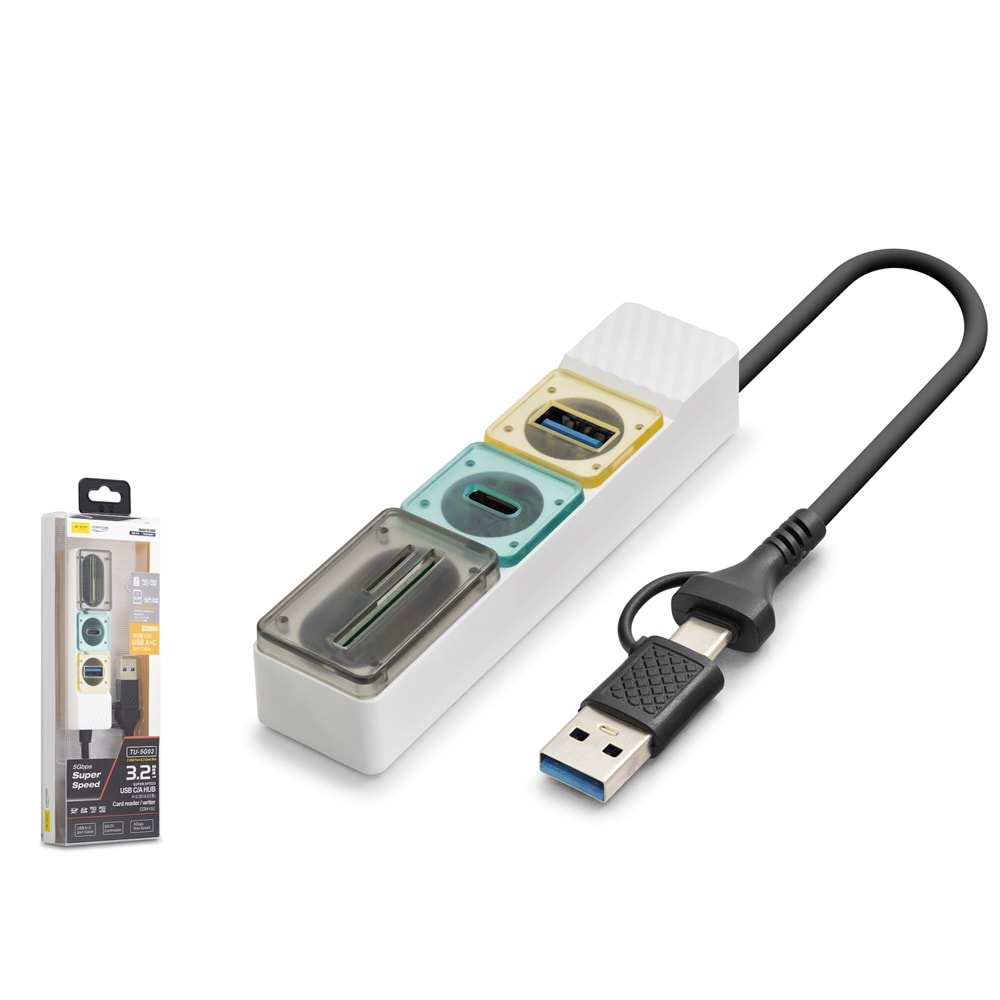 iETOP HDX7058 Type-C USB 3.0 Combo Hub Kart Okuyucu 4 Port 5 Gbps - Beyaz