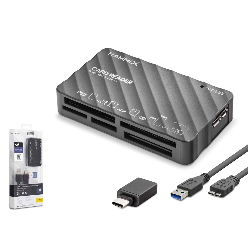 iETOP HDX7064 USB & Type-C USB 3.1 Gen1 Kart Okuyucu CF / SD / MicroSD / MS / XD 5 Gbps - Siyah