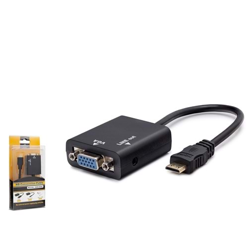 HADRON HDX7762 Mini HDMI to VGA Ses Çıkışlı Görüntü Dönüştürücü - Siyah
