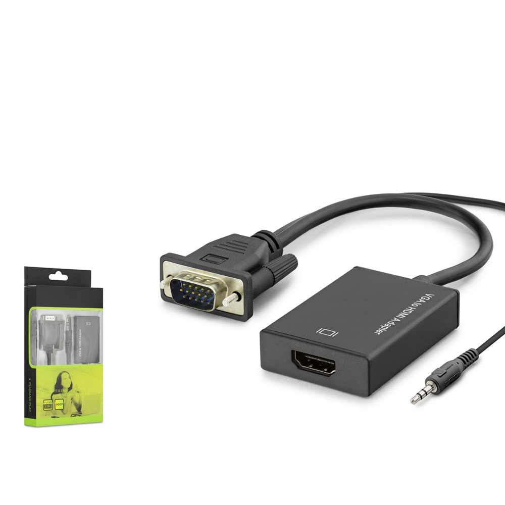 HADRON HDX7794 VGA to HDMI Dişi Ses Çıkışlı Görüntü Dönüştürücü 1080p - Siyah