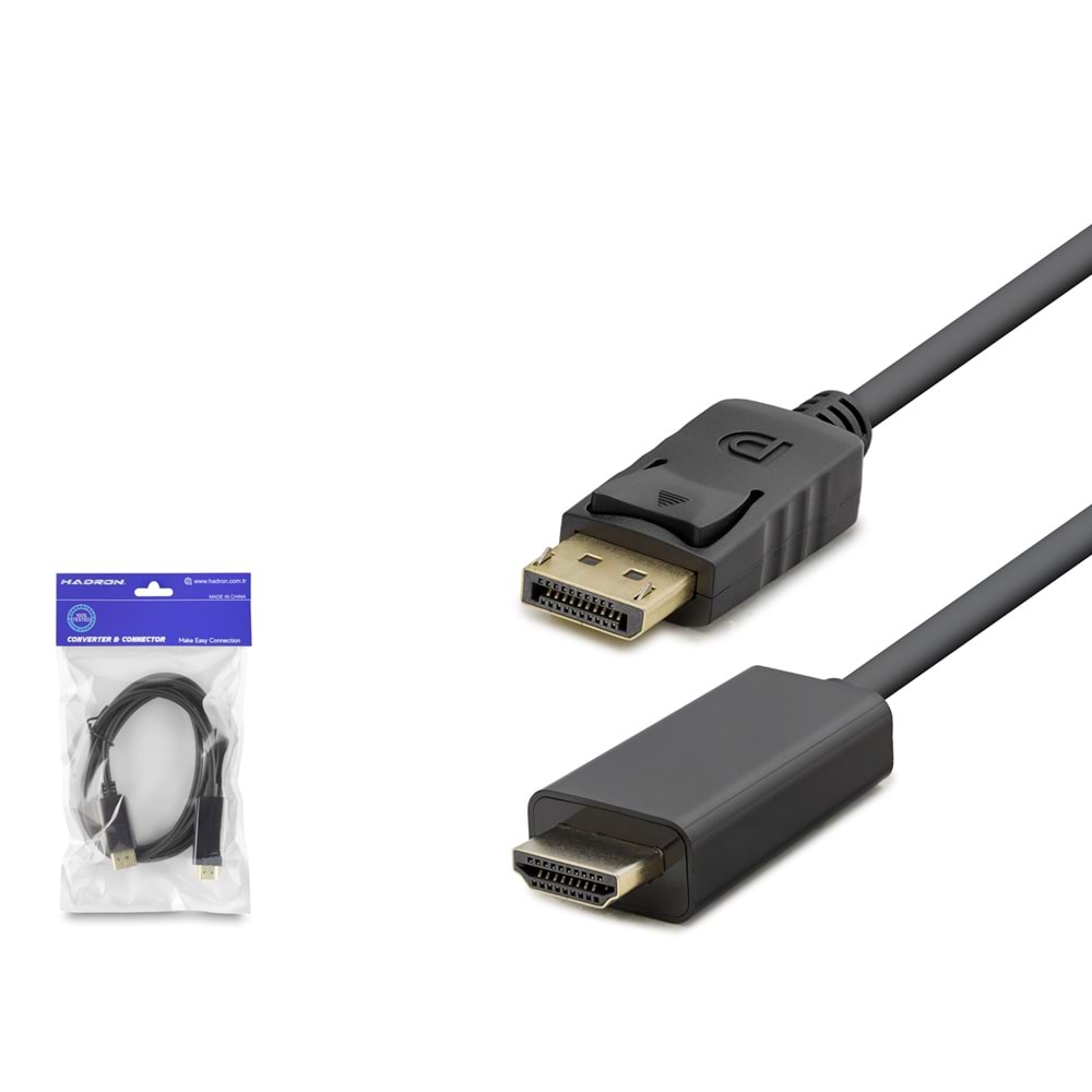 HADRON HDX7796 DisplayPort to HDMI Görüntü Kablosu 4K 30 Hz 1.8 m - Siyah