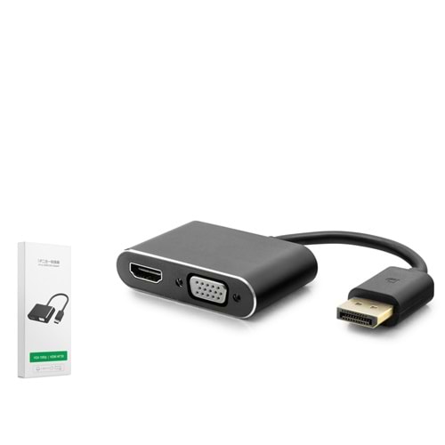 HADRON HDX7822 DisplayPort to HDMI + VGA Dişi Görüntü Dönüştürücü 4K / 1080p 22 cm - Siyah