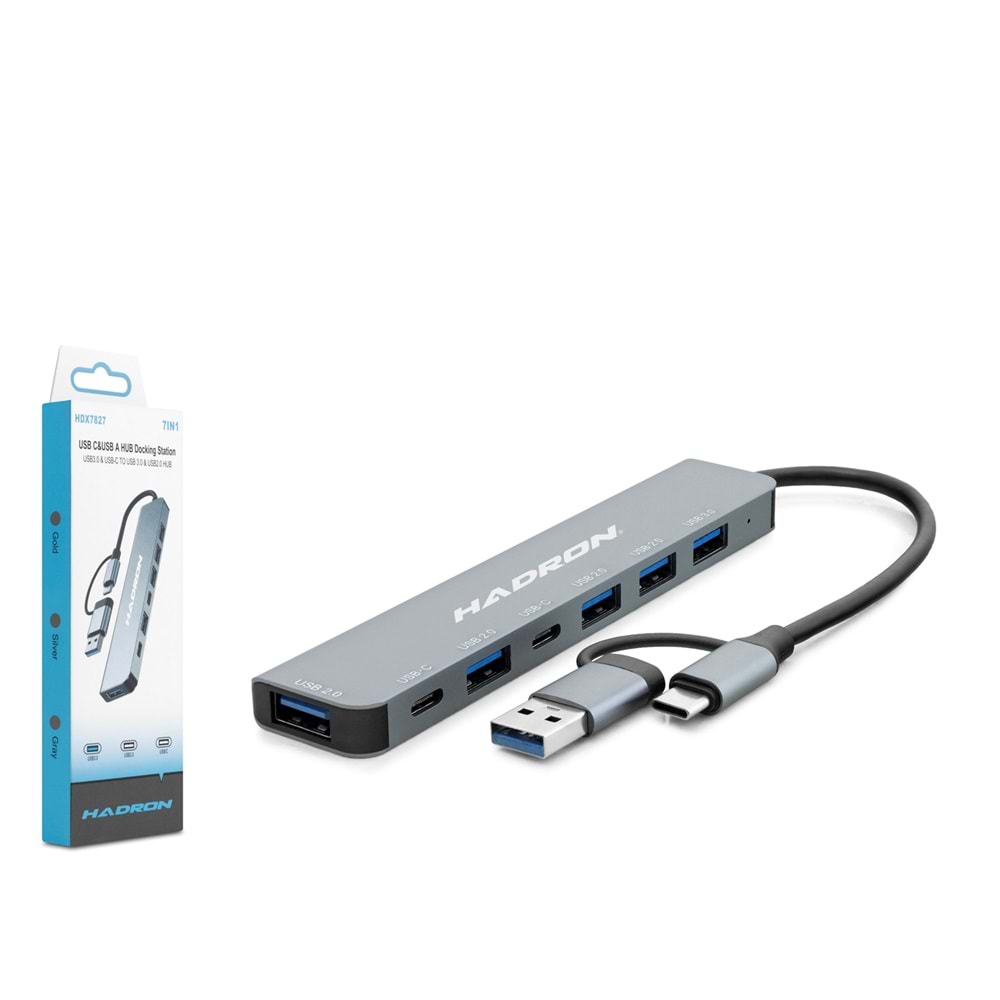 HADRON HDX7827 USB 3.0 & Type-C Hub 7 Port - Gri