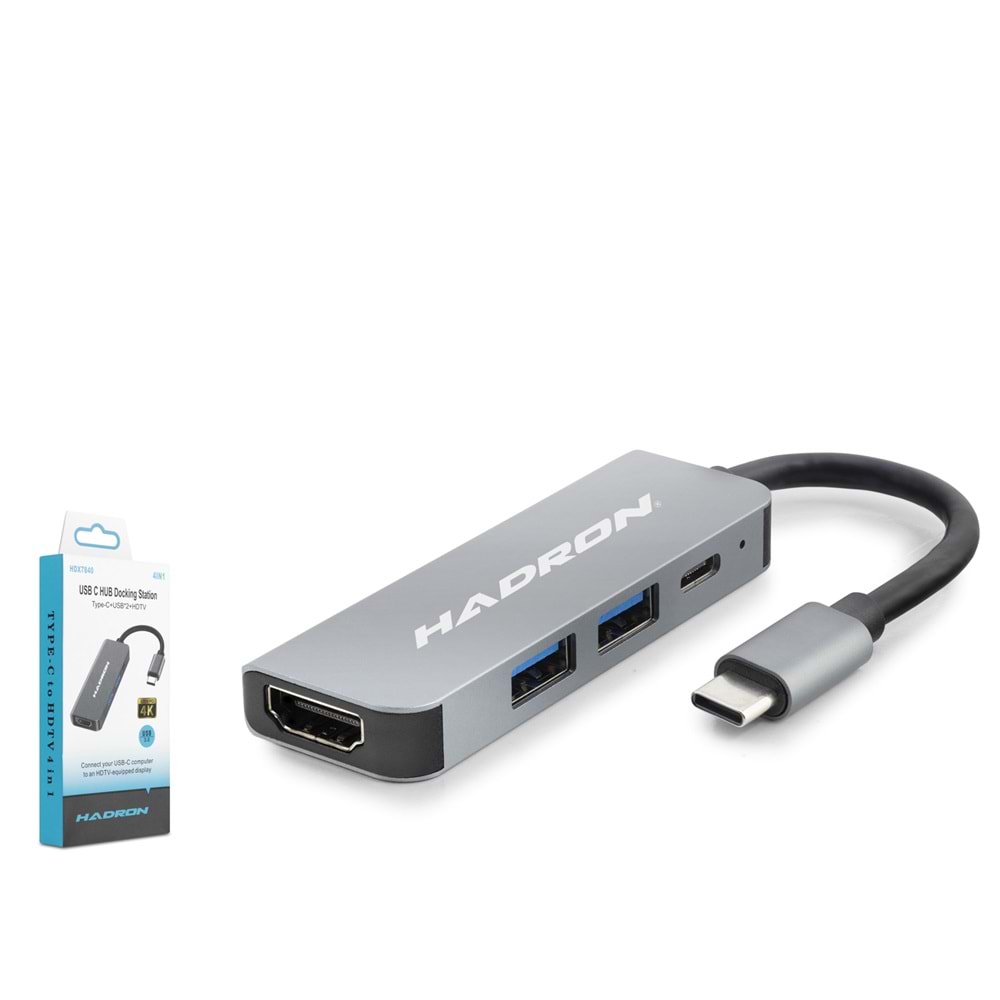 HADRON HDX7840 Type-C Combo Hub HDMI 4K USB 3.0 4 Port - Gri