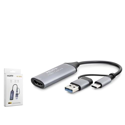 HADRON HDX7844 HDMI Video Capture Kartı Type-C + USB 3.0 4K 30 Hz - Gri