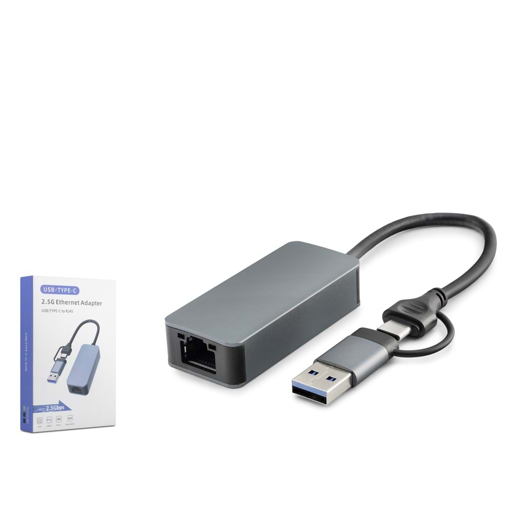 HADRON HDX7852 USB 3.0 & Type-C Ethernet Adaptör 2.5 Gbps - Siyah