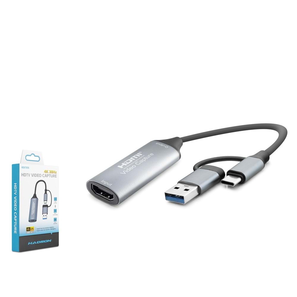 HADRON HDX7856 HDMI Video Capture Kartı Type-C + USB 3.0 4K 30 Hz - Gri