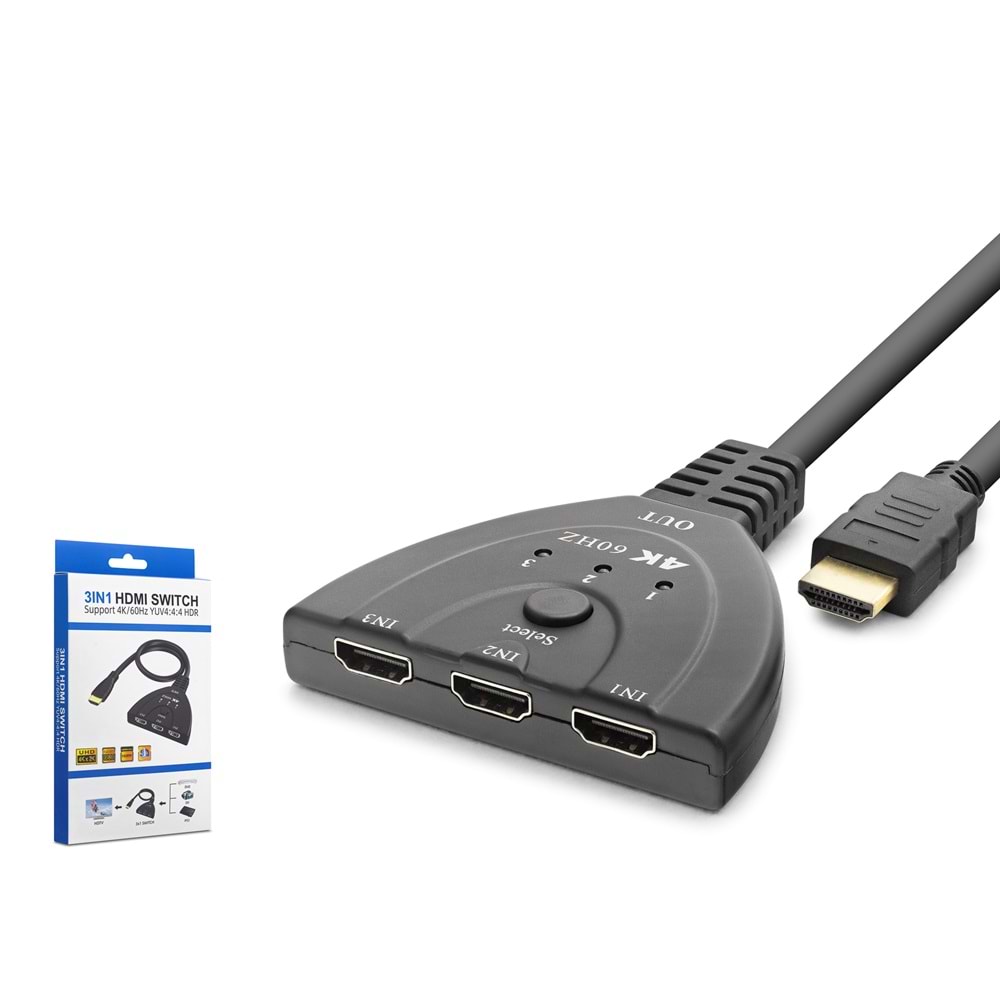 HADRON HDX7870 HDMI Switch 4K 60 Hz HDR 3 In 1 Out - Siyah