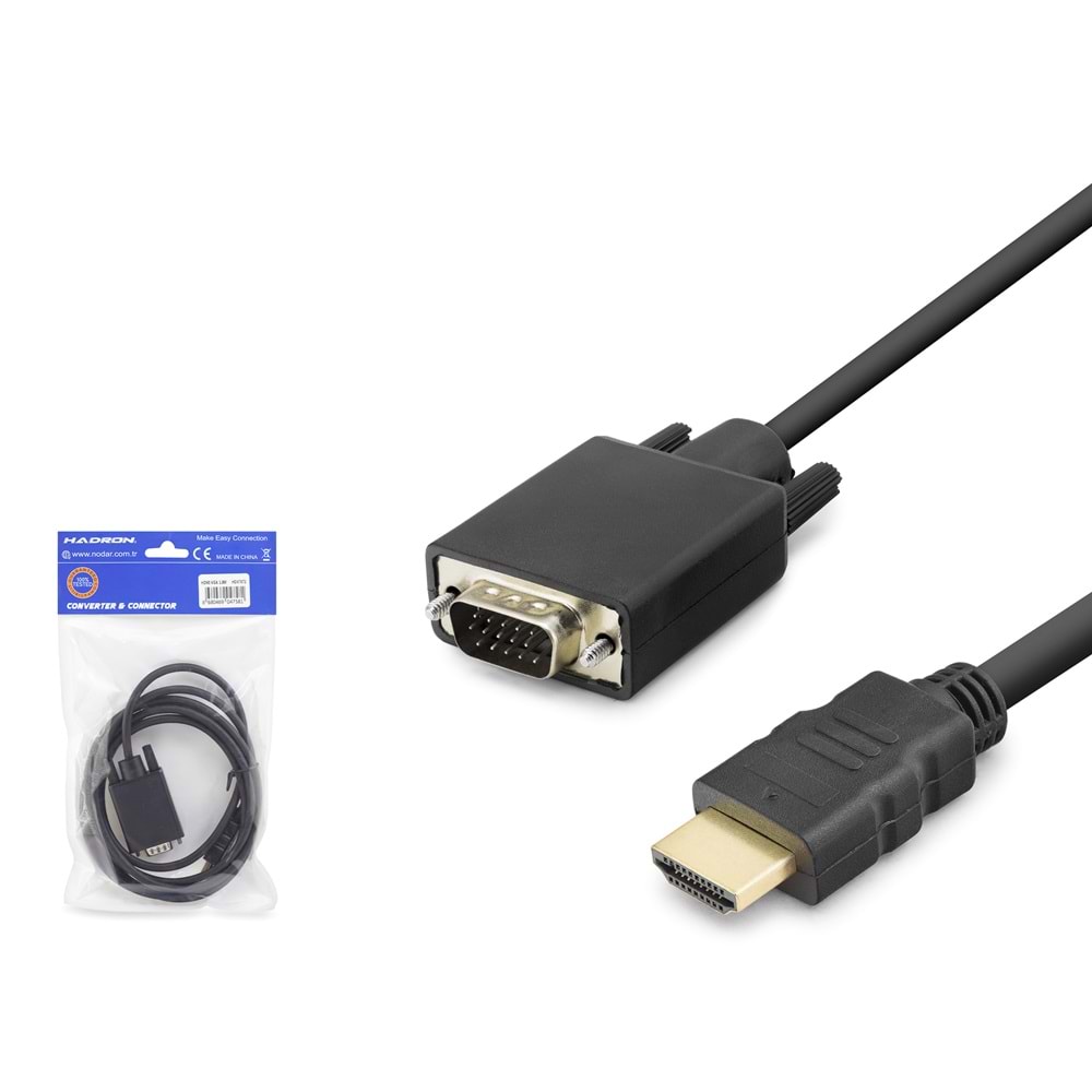 HADRON HDX7872 HDMI to VGA Görüntü Kablosu 1080p 1.8 m - Siyah