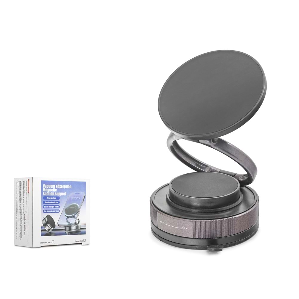 HADRON HDX8027 MagSafe Uyumlu Manyetik Vantuzlu 360° Döner Araç İçi Telefon Tutucu Metal - Siyah