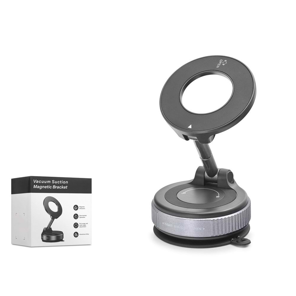 HADRON HDX8028 MagSafe Uyumlu Manyetik Vantuzlu 360° Döner Araç İçi Telefon Tutucu Metal - Siyah