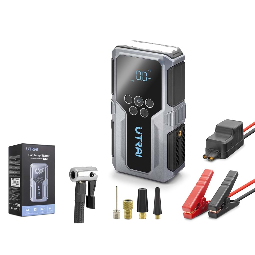 UTRAI JSTAR JS-9 15000mAh 1500A Araç Akü Takviye Cihazı Hava Kompresörlü - Gri