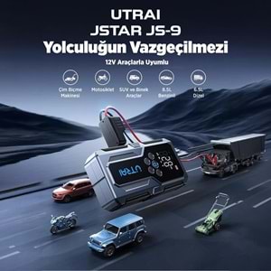 UTRAI JSTAR JS-9 15000mAh 1500A Araç Akü Takviye Cihazı Hava Kompresörlü Powerbank - Gri