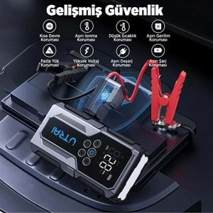 UTRAI JSTAR JS-9 15000mAh 1500A Araç Akü Takviye Cihazı Hava Kompresörlü Powerbank - Gri