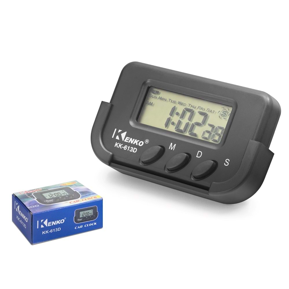KENKO KK-613D Dijital Araç Saati LCD Ekran - Siyah