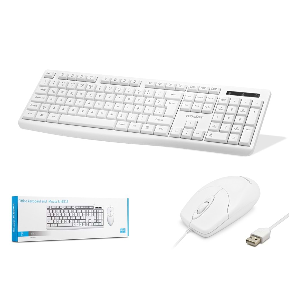 NODAR KM8519 Klavye ve Mouse Seti - Beyaz
