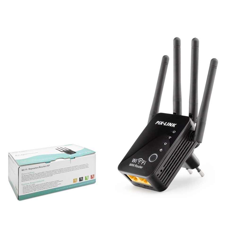 PIX-LINK LV-WR16 WiFi Repeater / Router / AP 300 Mbps - Siyah