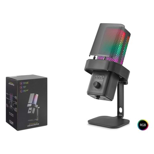 HADRON M6B Profesyonel Gaming RGB Mikrofon Masaüstü 192 kHz / 24 Bit Type-C - Siyah