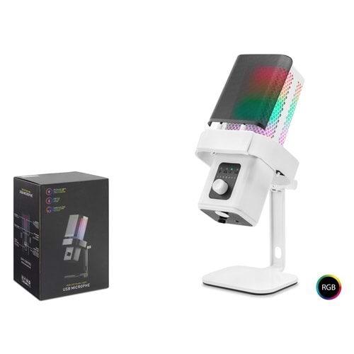 HADRON M6W Profesyonel Masaüstü Gaming RGB Mikrofon 192 kHz / 24 Bit Type-C - Beyaz