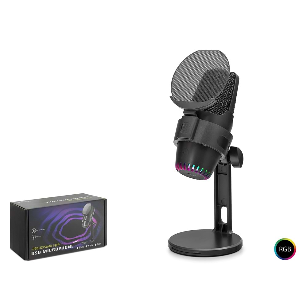 HADRON M9 Profesyonel Gaming RGB Mikrofon 48 kHz / 16 Bit Type-C - Siyah