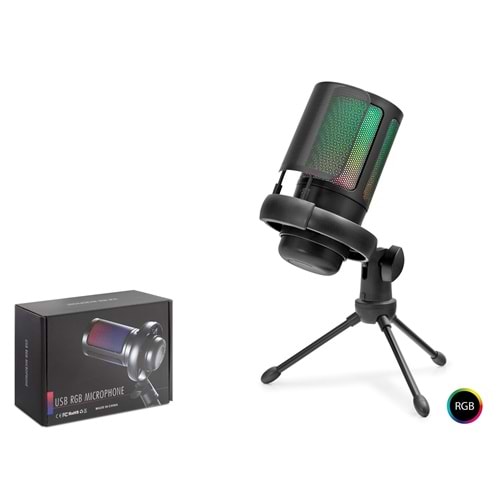 HADRON ME6S Profesyonel Gaming RGB Mikrofon 192 kHz / 24 Bit Type-C - Siyah