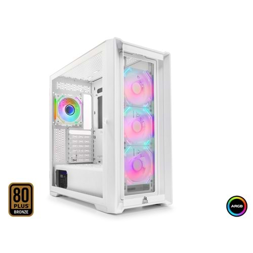 MOFAN MF2902W PC Gaming Kasa 360 Seri 80+ 850W Power Supply 4xFan - Beyaz