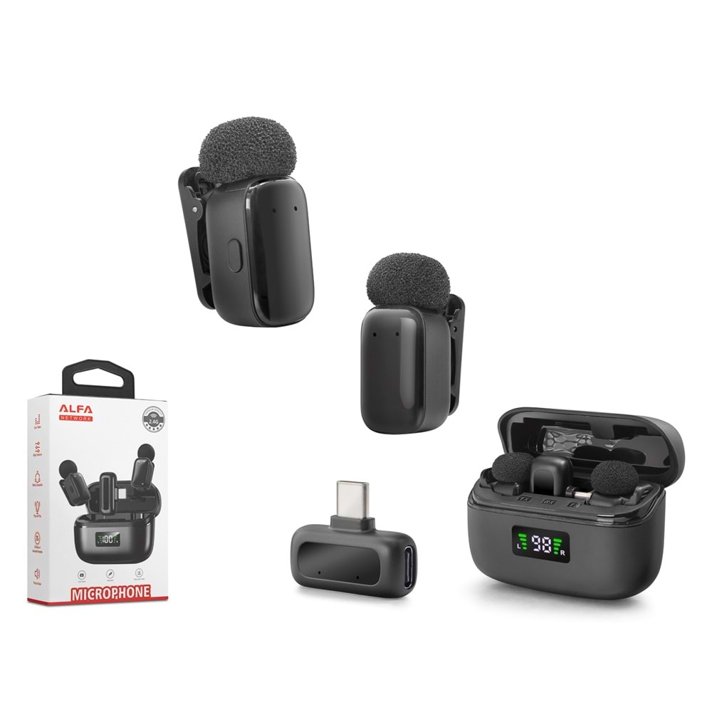 HADRON MINI8-2 Type-C Kablosuz 2’li Yaka Mikrofonu - Siyah