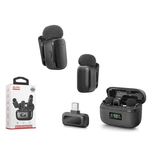 HADRON MINI8-2 Type-C Kablosuz 2’li Yaka Mikrofonu - Siyah