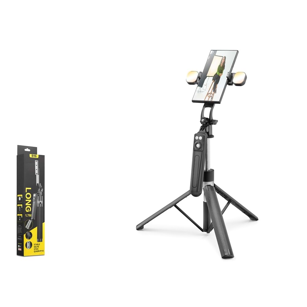 NODAR ND1030 Telefon Tripodu ve Selfie Çubuğu Seti Bluetooth Kumandalı LED 170 cm - Siyah